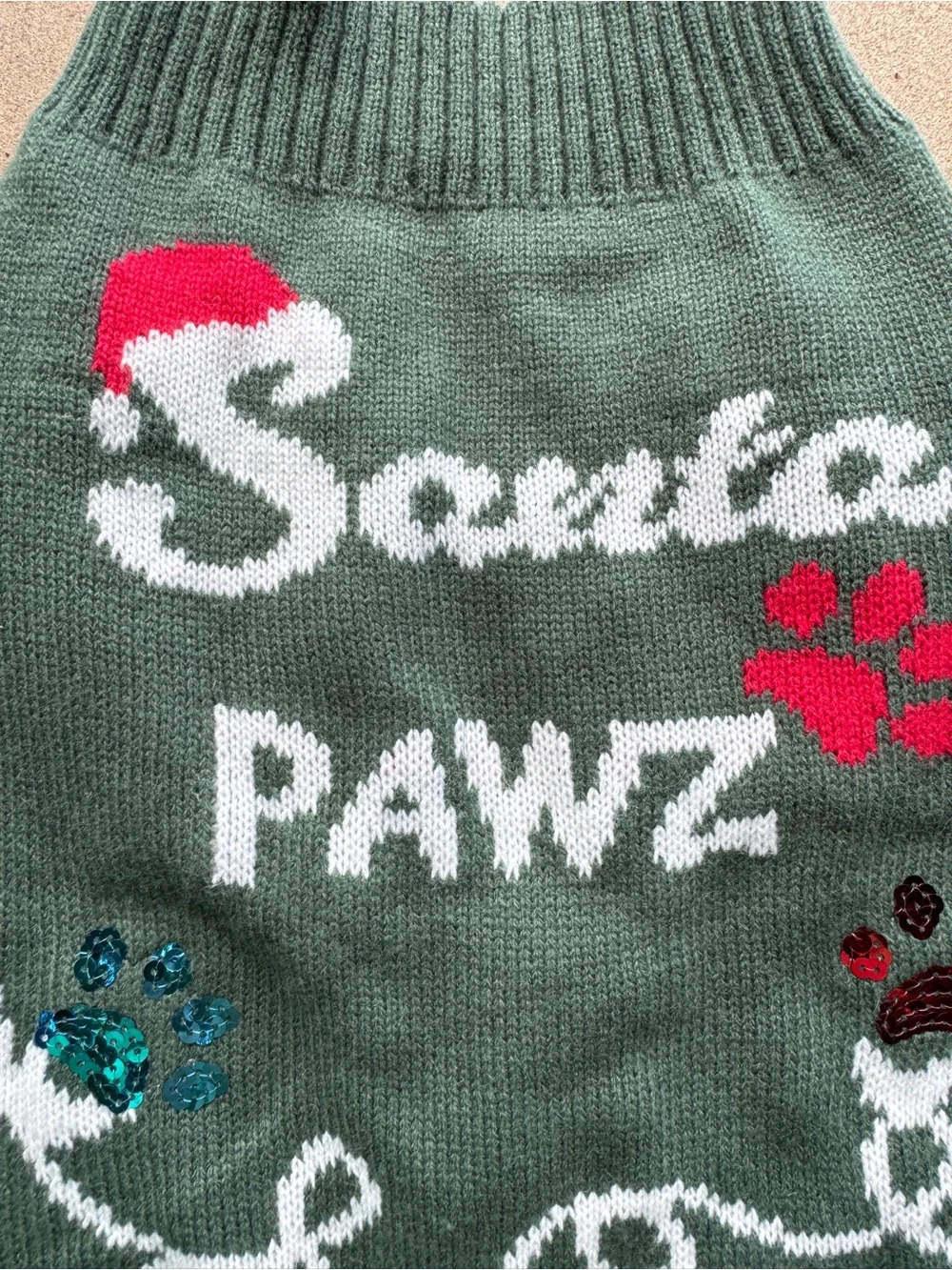 Santa Pawz Dog Sweater Green Sequins M